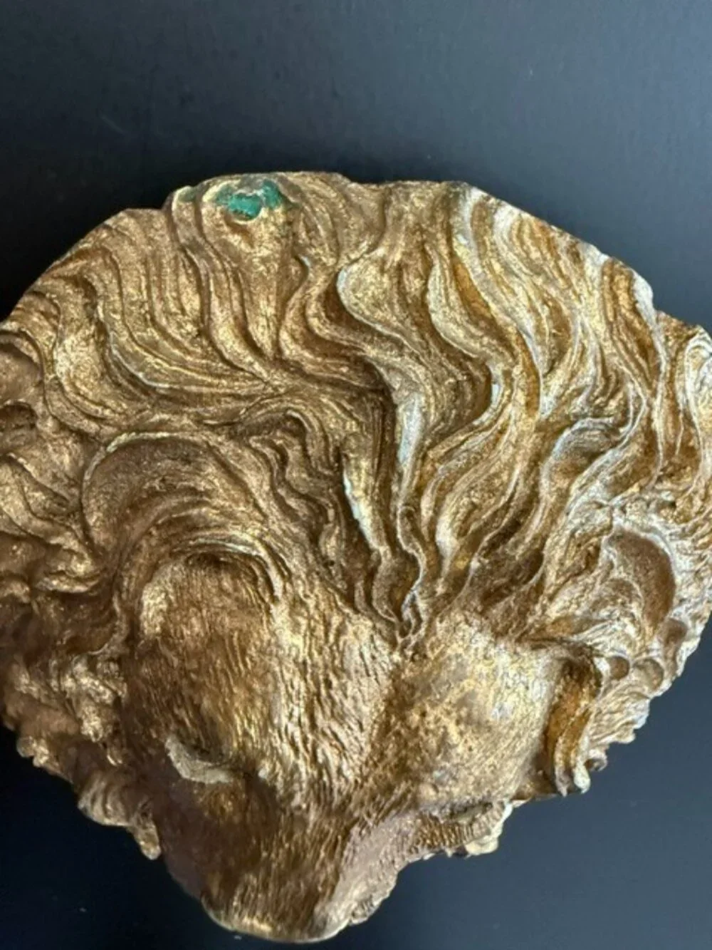 Vintage Charmant Belt Buckle Lion Face Beverly Hills Glass Eyes Wall Plaque Gold